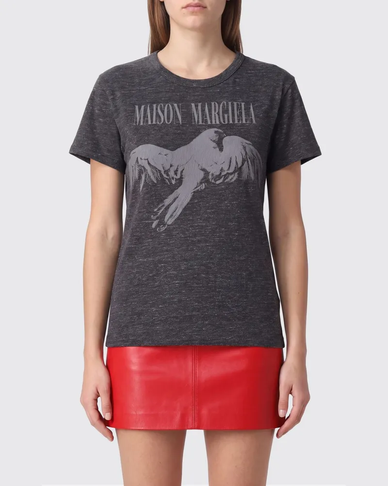 Maison Margiela Slim-Fit T-Shirt von aus Baumwolle mit kontrastierendem Front-Grafikprint Grau