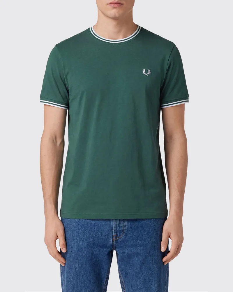 Fred Perry Slim-Fit Baumwoll-T-Shirt mit Kontrastbesätzen und gesticktem Logo Grün