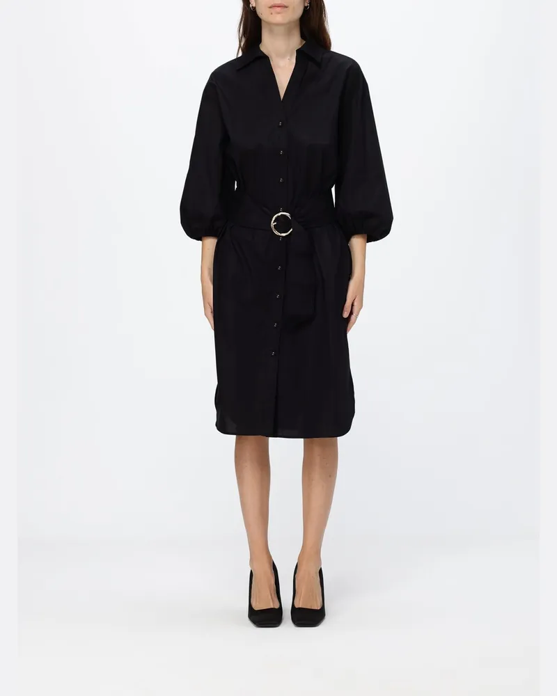 Twin-Set Baumwoll-Midi-Hemdblusenkleid mit Puffärmeln Schwarz