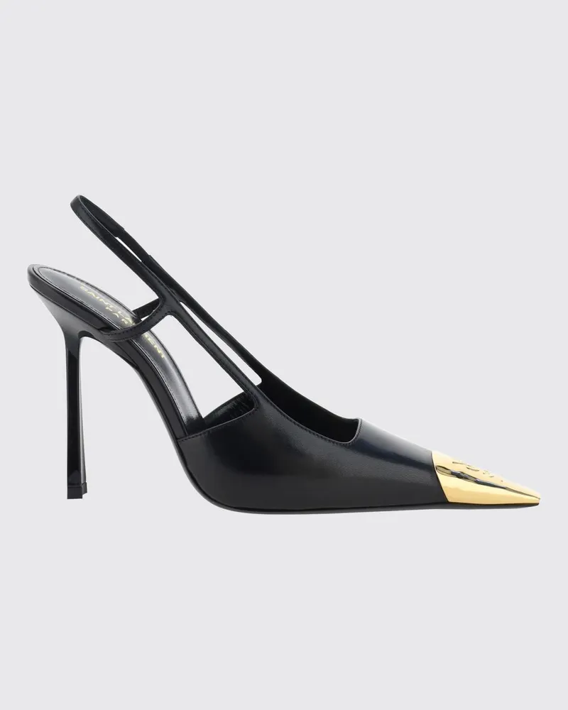 Saint Laurent Jeanne Slingback-Pumps aus Leder mit Metallkappe und hohem Absatz Schwarz