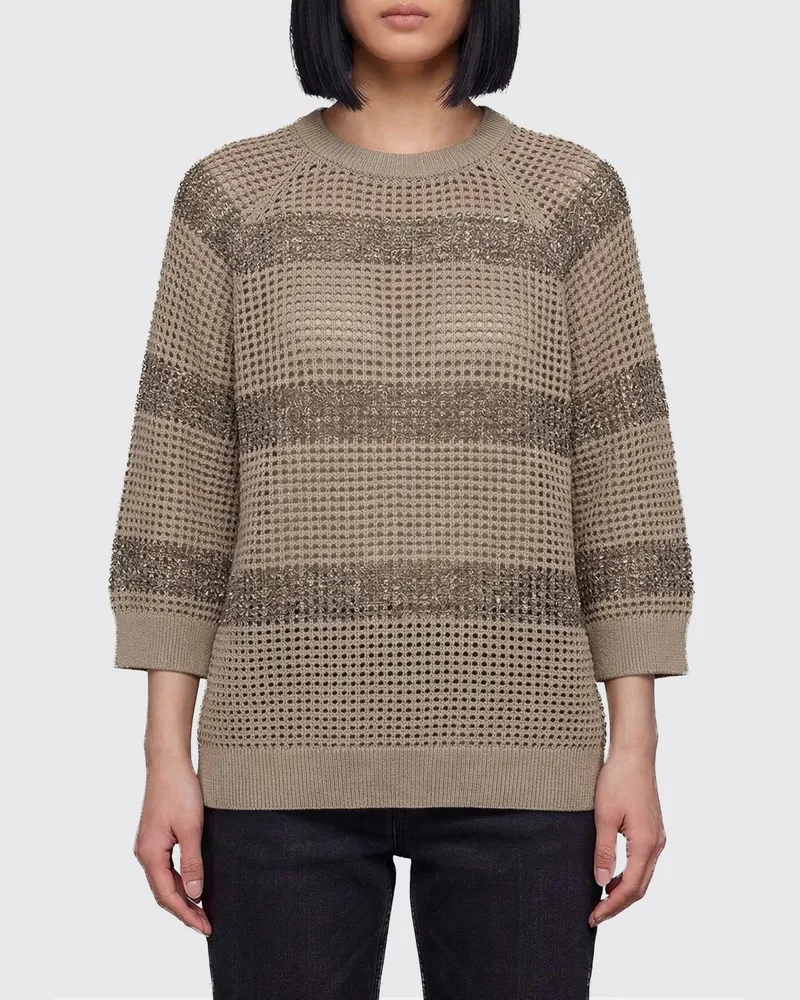 Brunello Cucinelli Baumwollstrick mit Pailletten Beige