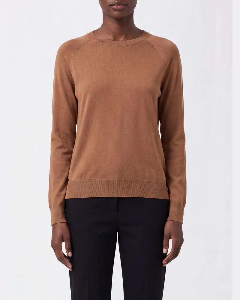 Herno Langärmeliger Pullover aus Lyocell mit Rundhalsausschnitt und Zierknöpfen Beige