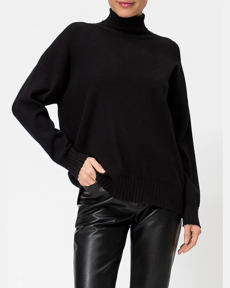 Twin-Set Basic-Rollkragenpullover von aus Viskosemischung Schwarz