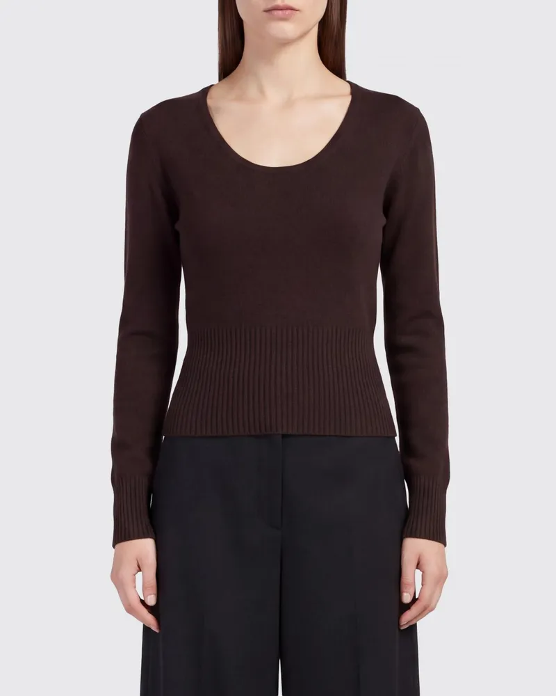Max Mara Slim-Fit-Rundhalspullover aus Wolle und Kaschmir mit Rippbündchen Braun