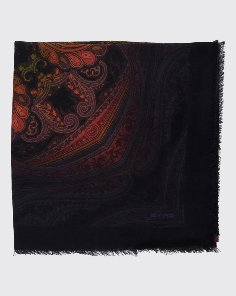 Etro Schal aus Woll-Seiden-Mischung mit Paisley-Muster und Fransen Bunt