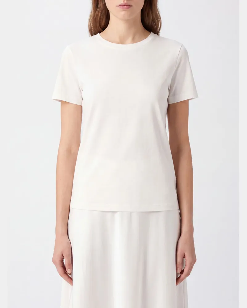 Max Mara Max Mara T-Shirt aus Baumwollmischung mit Rundhalsausschnitt und überschnittenen Schultern Weiß