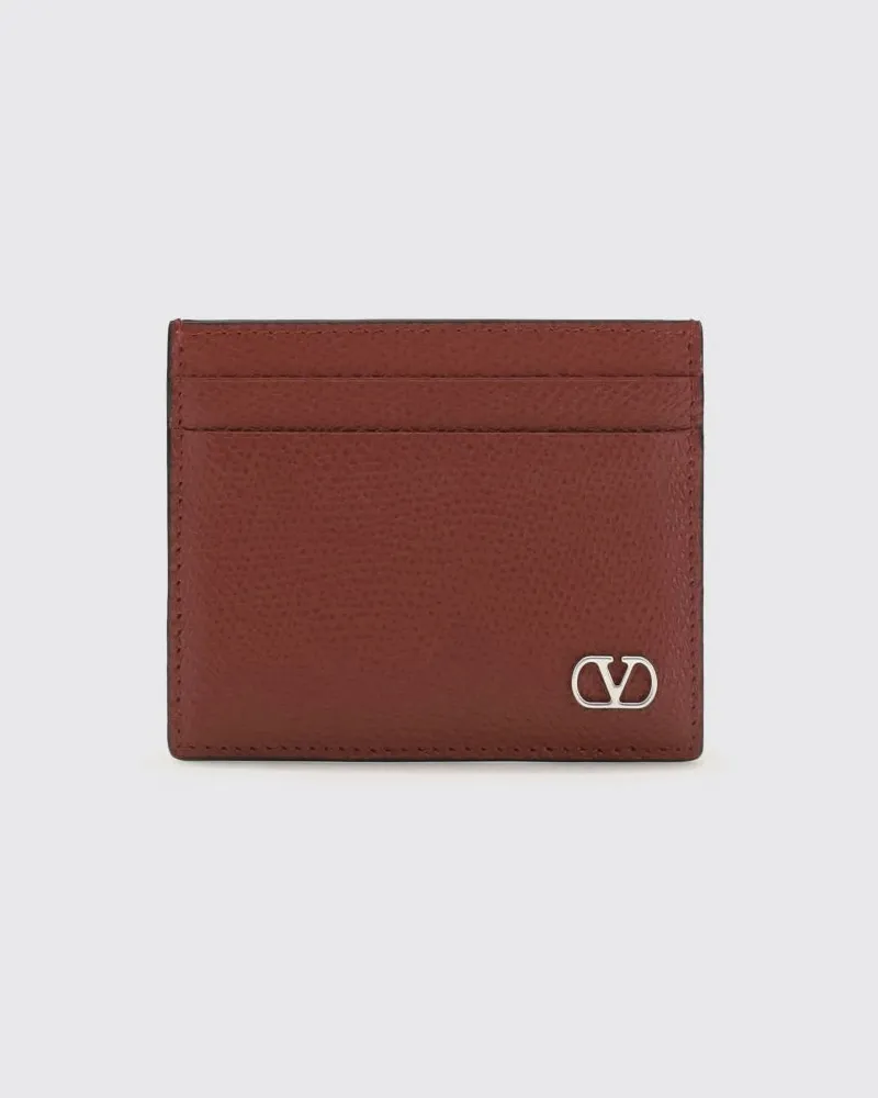 Valentino Garavani Flacher VLogo Signature Kartenhalter aus Kalbsleder Rot