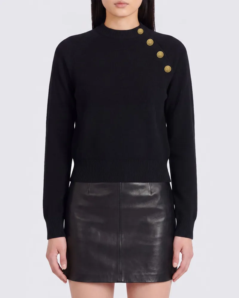 Balmain Pullover mit Rundhalsausschnitt aus Kaschmir und Schurwolle mit langen Ärmeln Schwarz