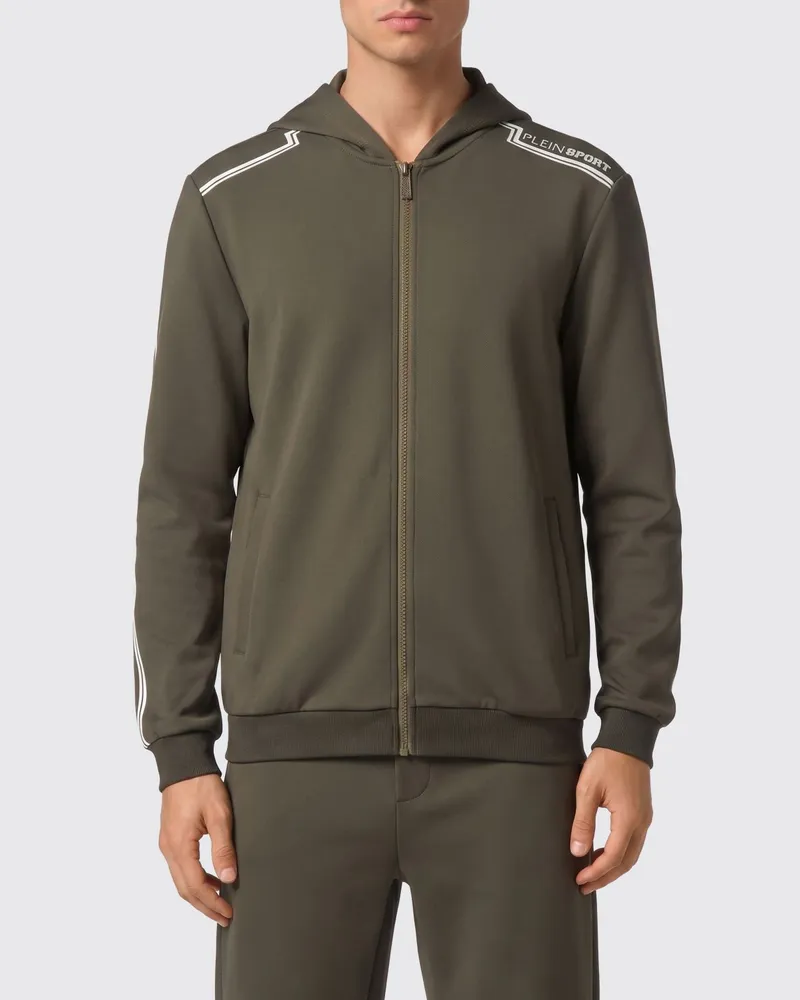 Philipp Plein Kapuzen-Sweatjacke aus technischem Jersey mit Eingrifftaschen Grün