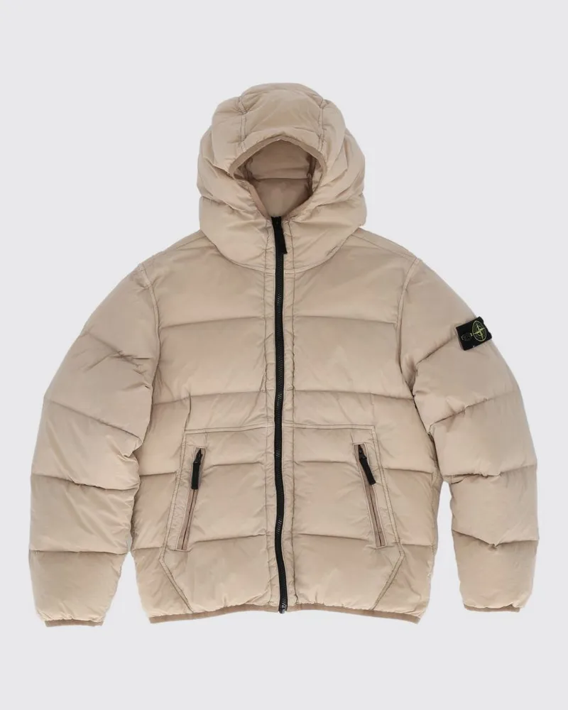 Stone Island Gesteppte Daunenjacke für Jungen aus Nylon mit Kapuze und Logo Beige