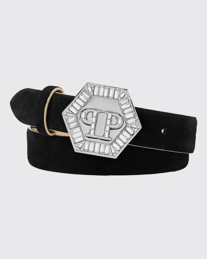Philipp Plein Wildledergürtel mit Juwelschnalle Schwarz