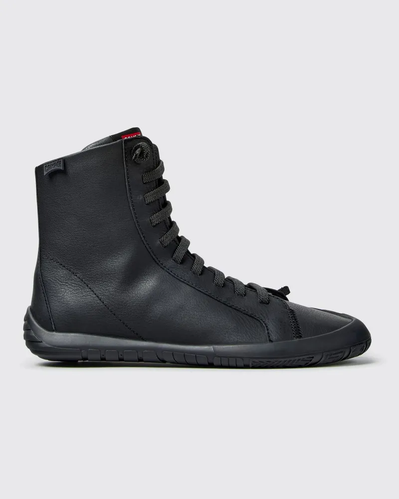 Camper Outdoor-Stiefel aus glattem Kalbsleder mit seitlichem Reißverschluss Schwarz