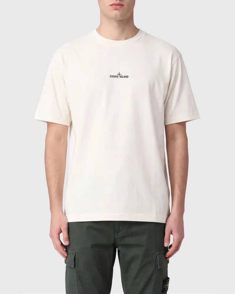 Stone Island Rundhals-T-Shirt von aus Bio-Baumwolle mit 'Desert'-Print Weiß