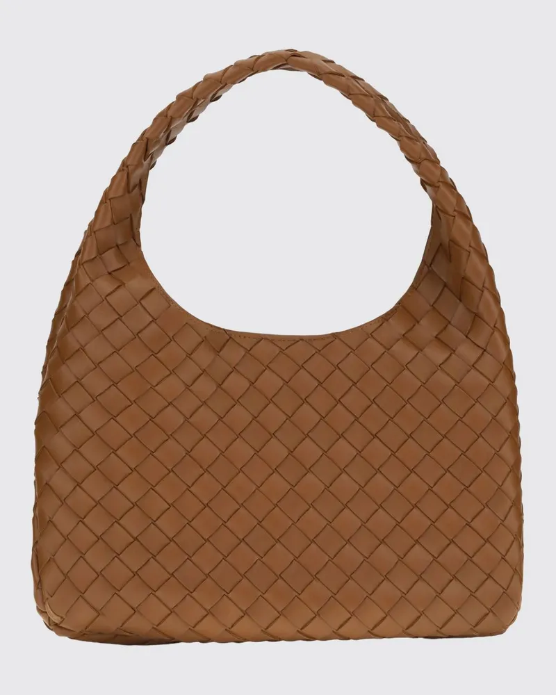Bottega Veneta Mittelgroße Campana Schultertasche aus Intrecciato-Leder Braun