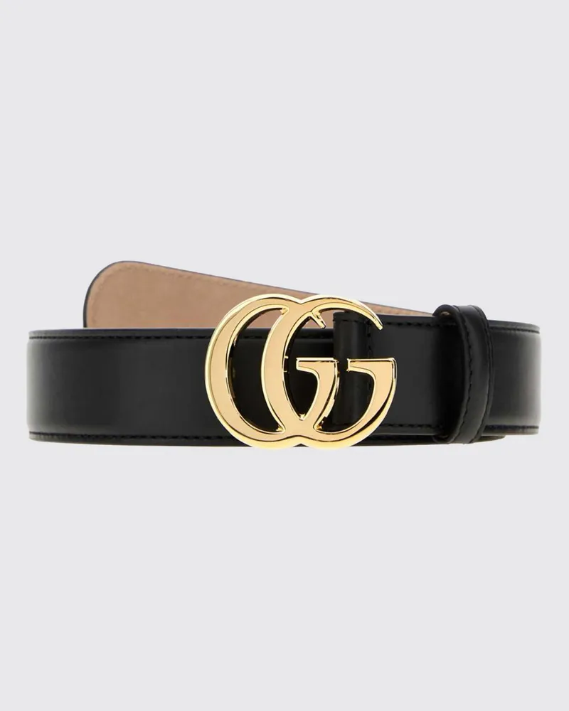Gucci Schwarzer Ledergürtel mit gravierter Logo-Schnalle Schwarz