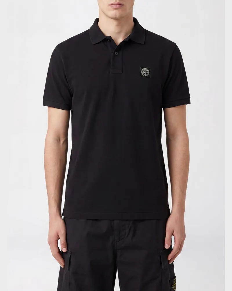 Stone Island Pikee-Polohemd aus Baumwolle mit Compass-Logoaufnäher Navy