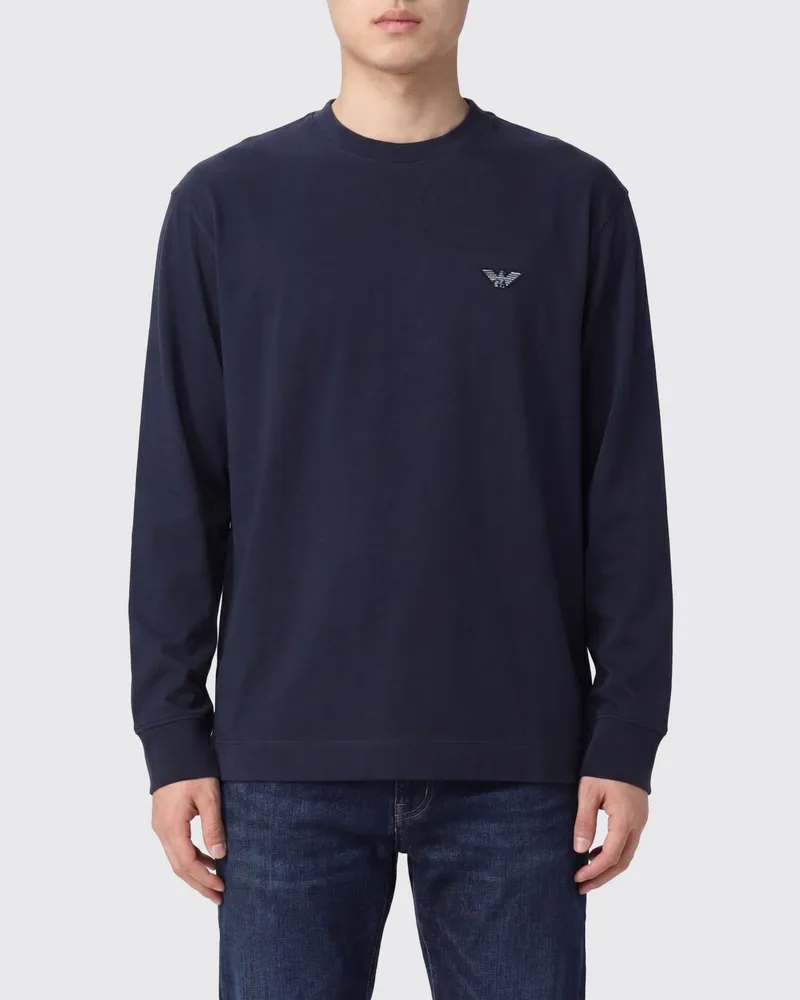 Emporio Armani Langarm-T-Shirt aus Baumwolle mit Adler-Logo Blau