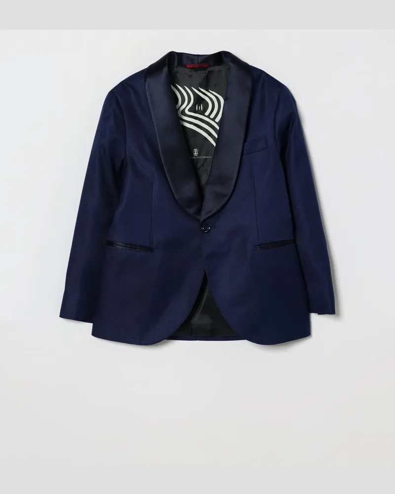 Brunello Cucinelli Einreihiger Seiden-Blazer mit Schalkragen für Jungen Blau