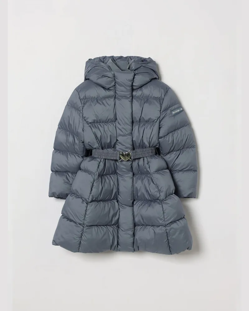 Monnalisa Lange Nylon-Daunenjacke mit Kapuze und Gürtel für Mädchen Blau