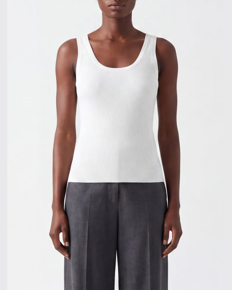 Max Mara Slim Fit Top aus gerippter Baumwolle mit U-Ausschnitt Schwarz