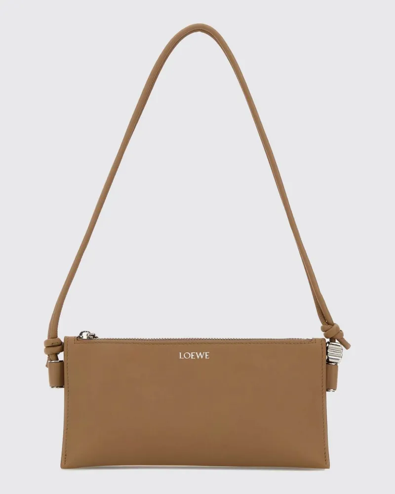 Loewe Joya Schultertasche aus Nappaleder mit geknotetem Henkel Kaffee