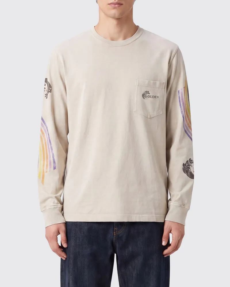 Golden Goose Langärmeliges Baumwoll-T-Shirt von mit Kontrastlogo Weiß