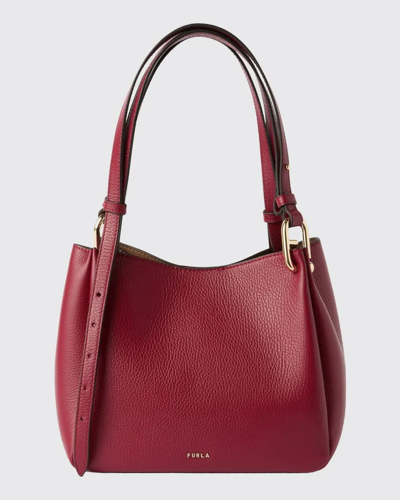 Furla Nuvola Schultertasche aus genarbtem Rindsleder mit doppelten verstellbaren Henkeln Cherry