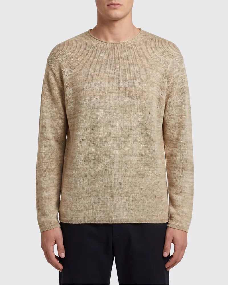 Roberto Collina Rundhalspullover aus Baumwolle und Leinen Beige