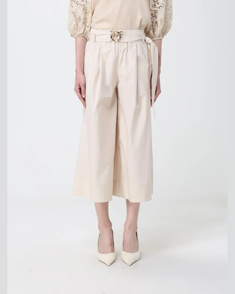 Pinko Love Birds Cropped-Hose aus Baumwolle Beige