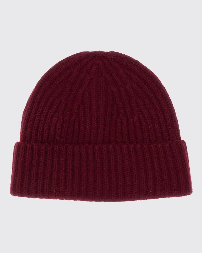 Lisa Yang Gerippte Beanie-Mütze von aus 100% Kaschmir mit Umschlag Rot