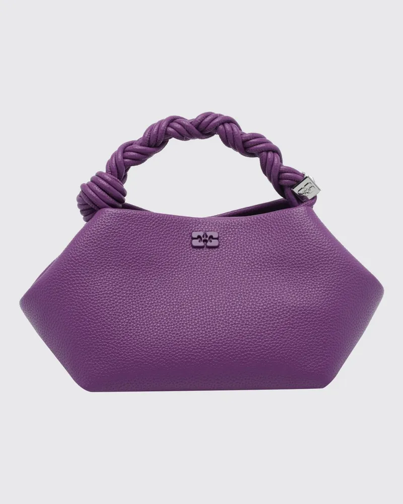 Ganni Bou Handtasche von aus recycelten Materialien mit geflochtenem Griff und Logo Violett