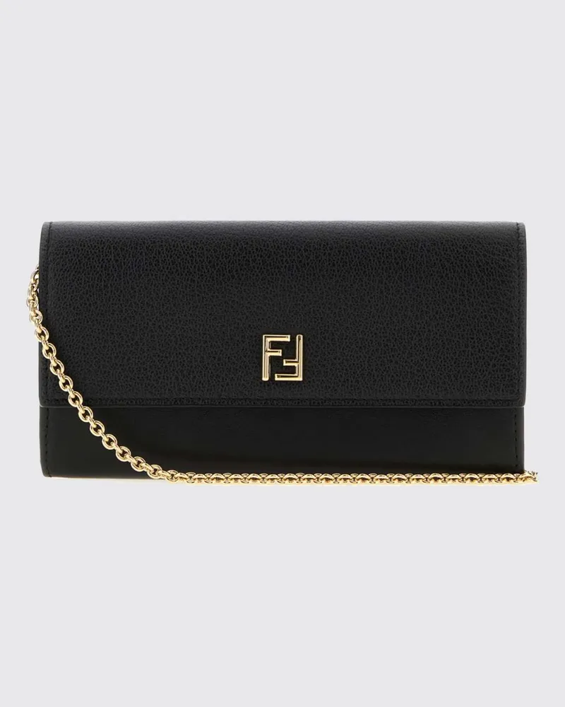 Fendi Wallet on Chain aus Kalbsleder mit FF-Monogramm und Kettenriemen Schwarz
