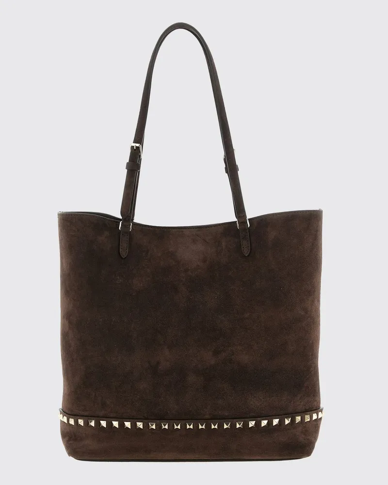 Valentino Garavani Rockstud Tote-Bag aus Wildleder mit Nieten Braun