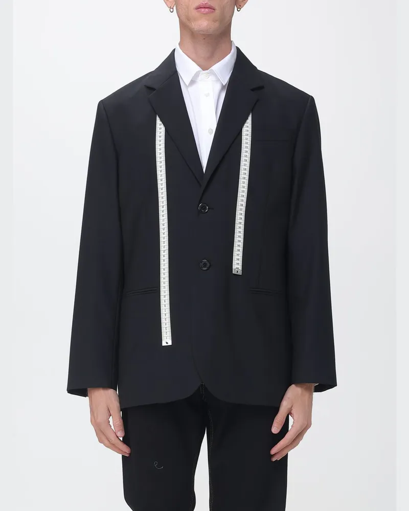 Moschino Einreihiger Blazer aus Schurwolle mit Allover-Grafikprint Schwarz