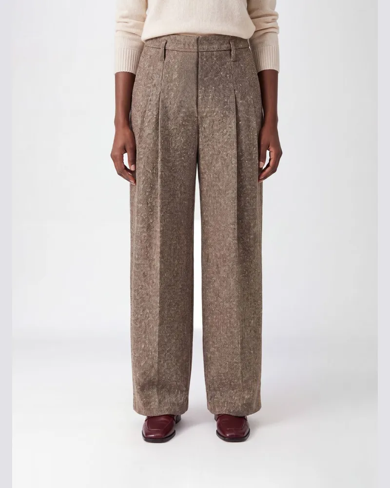 Brunello Cucinelli High-Waist-Palazzohose aus Schurwolle mit Monili Braun