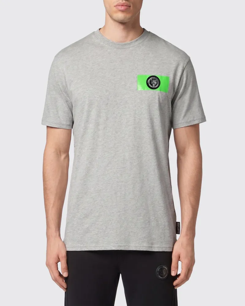 Philipp Plein Kurzärmeliges Baumwoll-T-Shirt mit kontrastierendem Aufdruck Grau