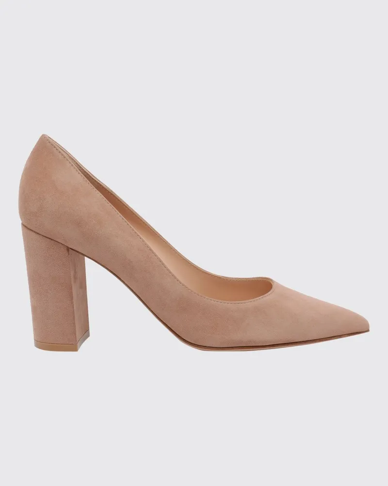 Gianvito Rossi Piper Wildlederpumps mit mandelförmiger Spitze und hohem Blockabsatz Pink