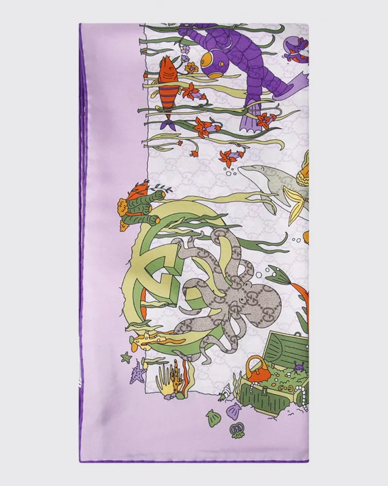 Gucci Quadratisches Seidentwill-Tuch mit grafischem GG-Monogramm-Druck Violett
