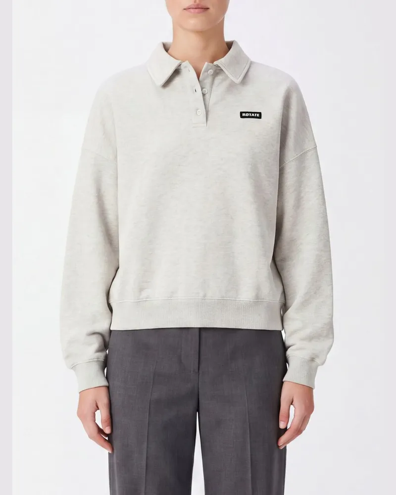 ROTATE Birger Christensen Langärmeliges Poloshirt aus Bio-Baumwolle mit klassischem Kragen und Logo Weiß