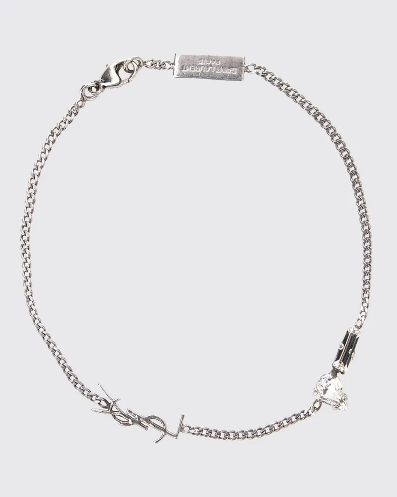 Saint Laurent Armband aus Messing mit YSL-Monogramm und Strasssteinen Stahl
