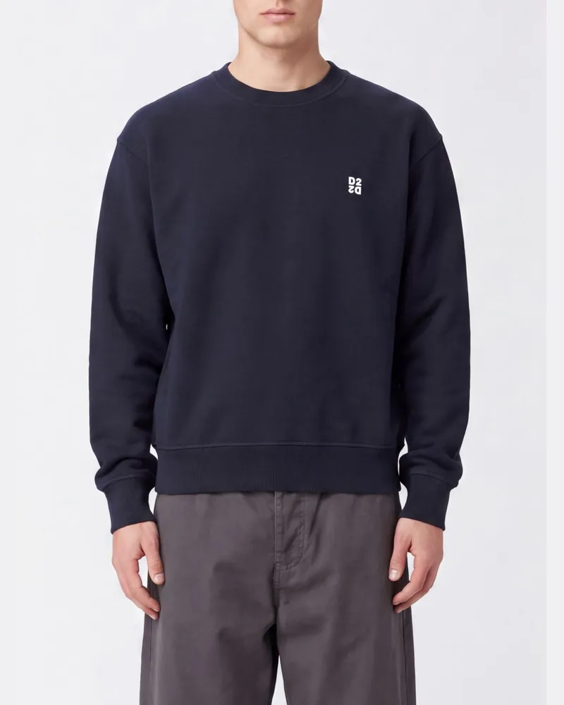 Dsquared2 Langärmeliges Baumwoll-Sweatshirt mit Rundhalsausschnitt von und Kontrastlogo Navy