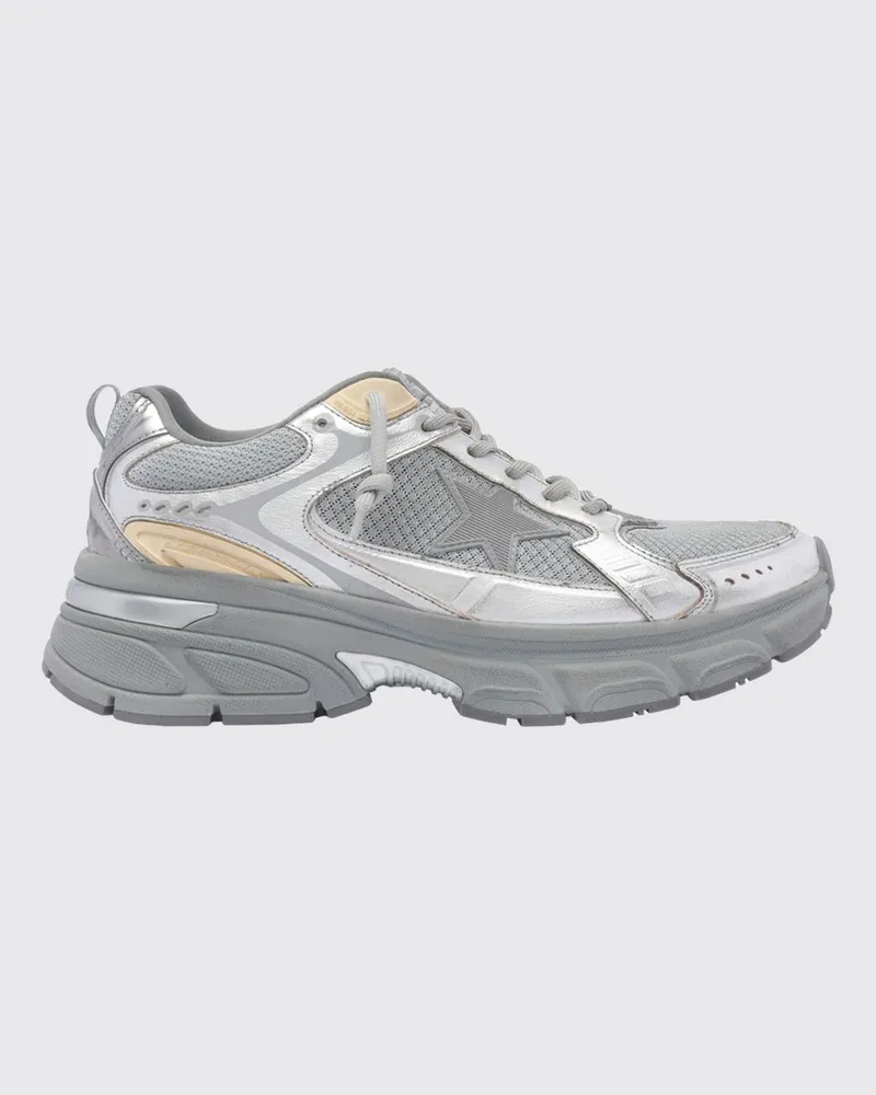 Golden Goose Lightstar Sneakers aus laminiertem Kalbsleder mit Used-Finish Silber
