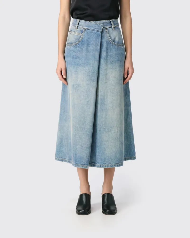 Maison Margiela Hoch taillierter A-Linien-Midi-Jeansrock Blau