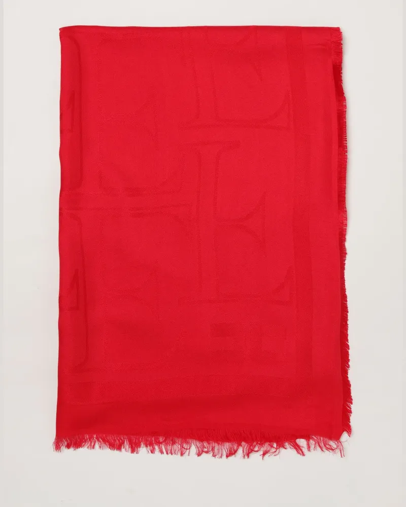 Elisabetta Franchi Schal aus Modal und Viskose mit Jacquard-Logo und Fransen Rot