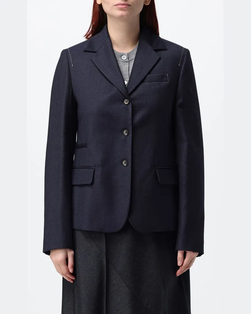 TELA Schmal geschnittener einreihiger -Blazer aus Wollmischung mit steigendem Revers Blau