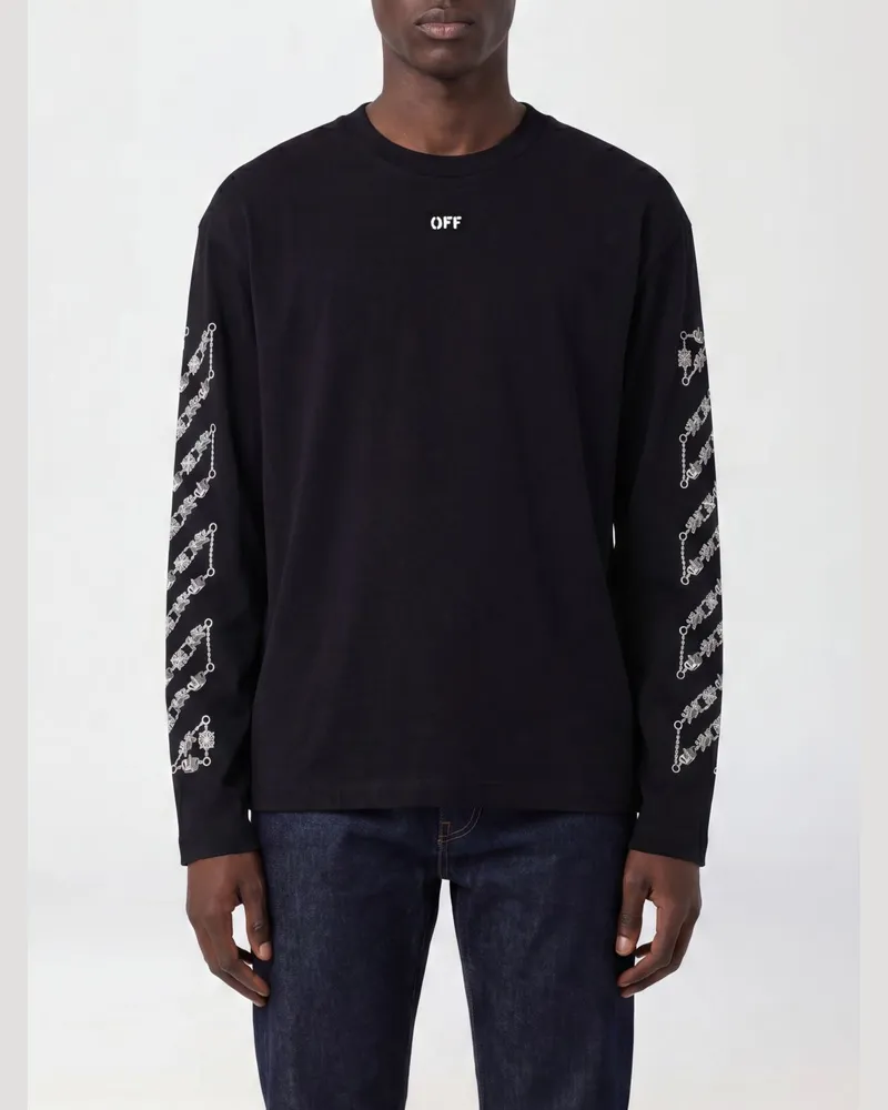 OFF-WHITE Langärmeliges Baumwoll-T-Shirt von mit Arrow-Logo auf der Rückseite Schwarz