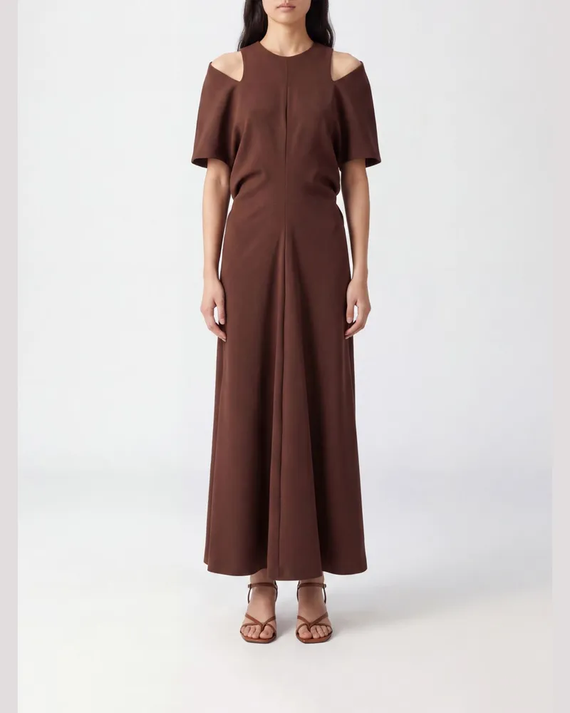 Federica Tosi Kurzärmeliges Midikleid aus Wollmischung mit Cut-Out-Schultern Braun