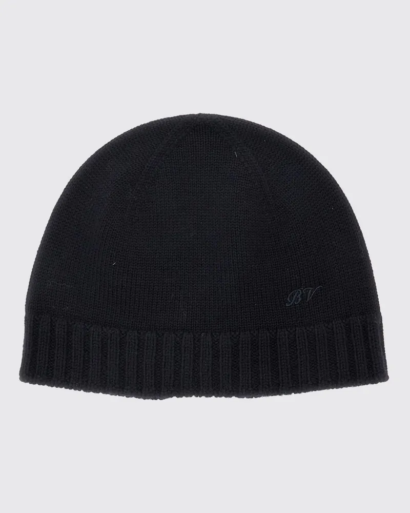 Bottega Veneta Gerippte Woll-Beanie-Mütze mit klassischem Umschlag-Design Blau