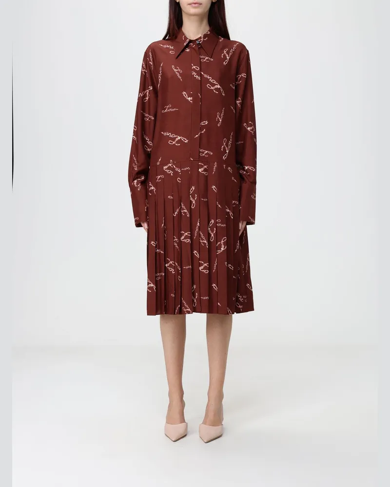Paul Smith Mini-Hemdblusenkleid aus Seidenmischung mit Slogan-Print und Plisseerock Rostbraun