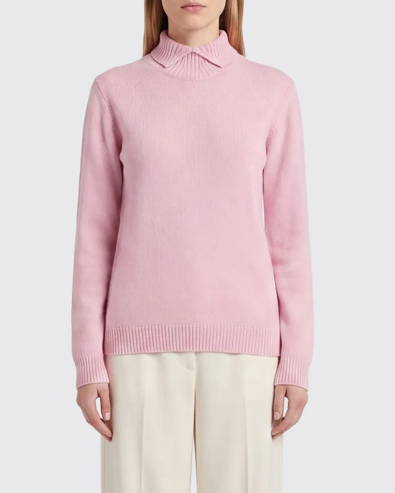 Jil Sander Gerippter Rollkragenpullover aus reiner Wolle mit Rippbündchen Pink